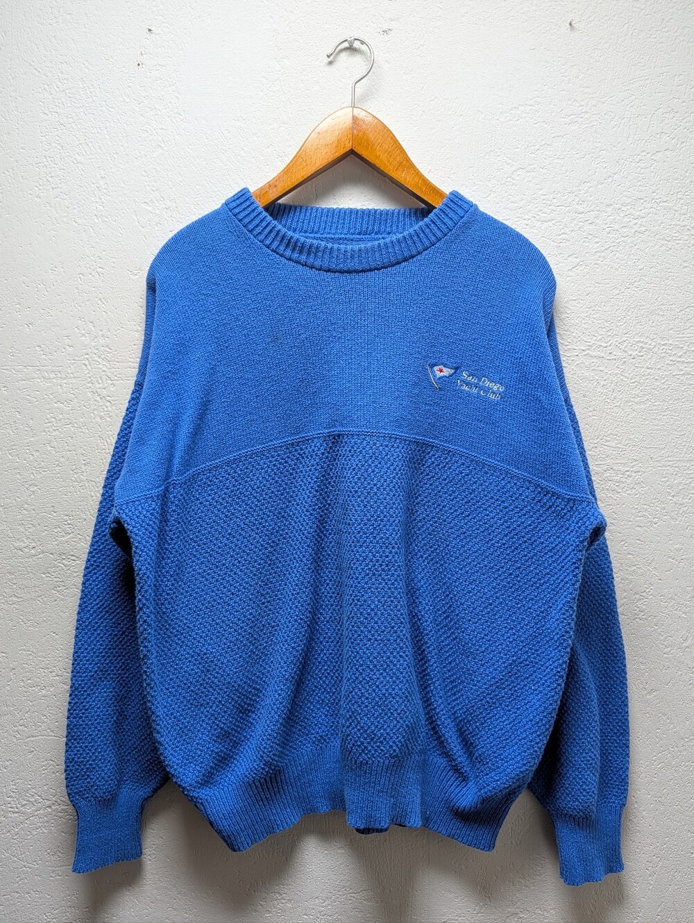 Vtg San Diego Yacht Club Waffle Texture Knit Sweater Pullover Blue Mens Est LG